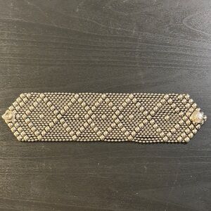 Sergio Gutierrez Liquid Metal Silver-Tone Beaded Diamond Pattern Wide Bracelet